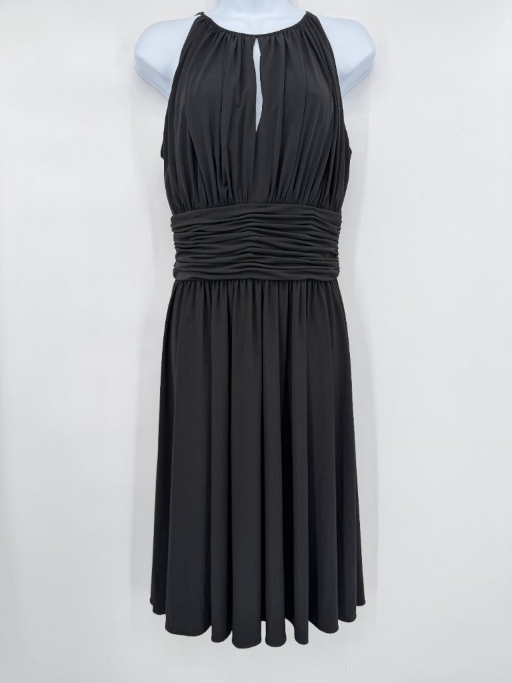 White House Black Market Black Ruched Keyhole Fit & Flare Cocktail Dress Size 4